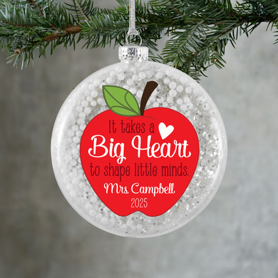 Big Heart Teacher Glitter Glass Ornament