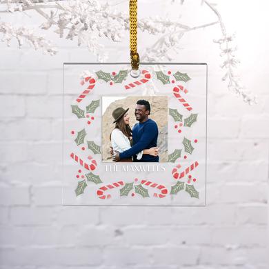 Candy Cane Holly Photo Square Ornament