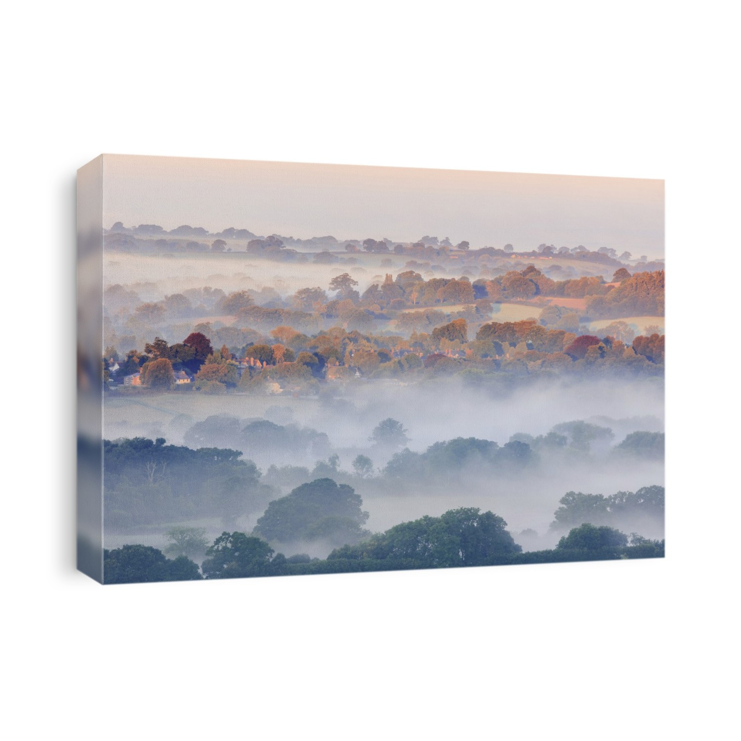 The view from Hod Hill in Dorset on a misty morning.