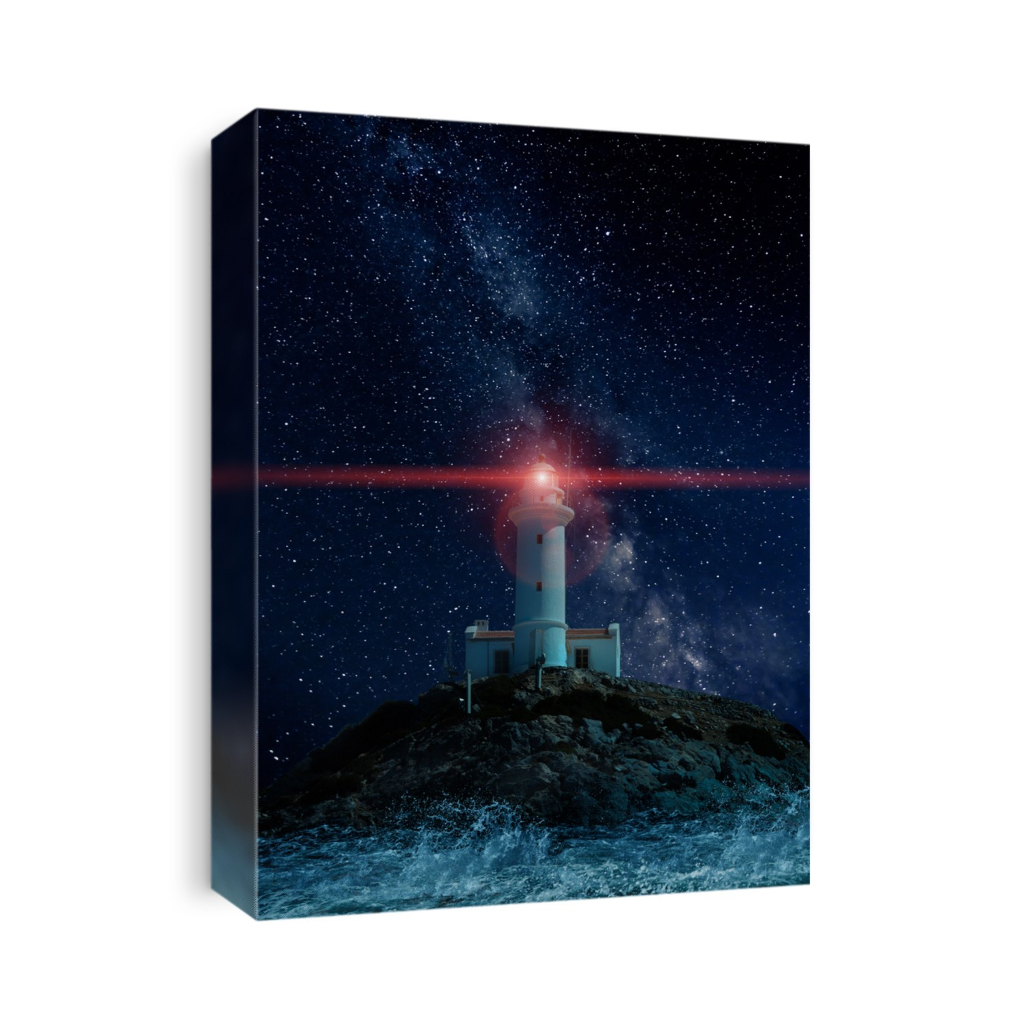 Lighthouse glowing in a starry night