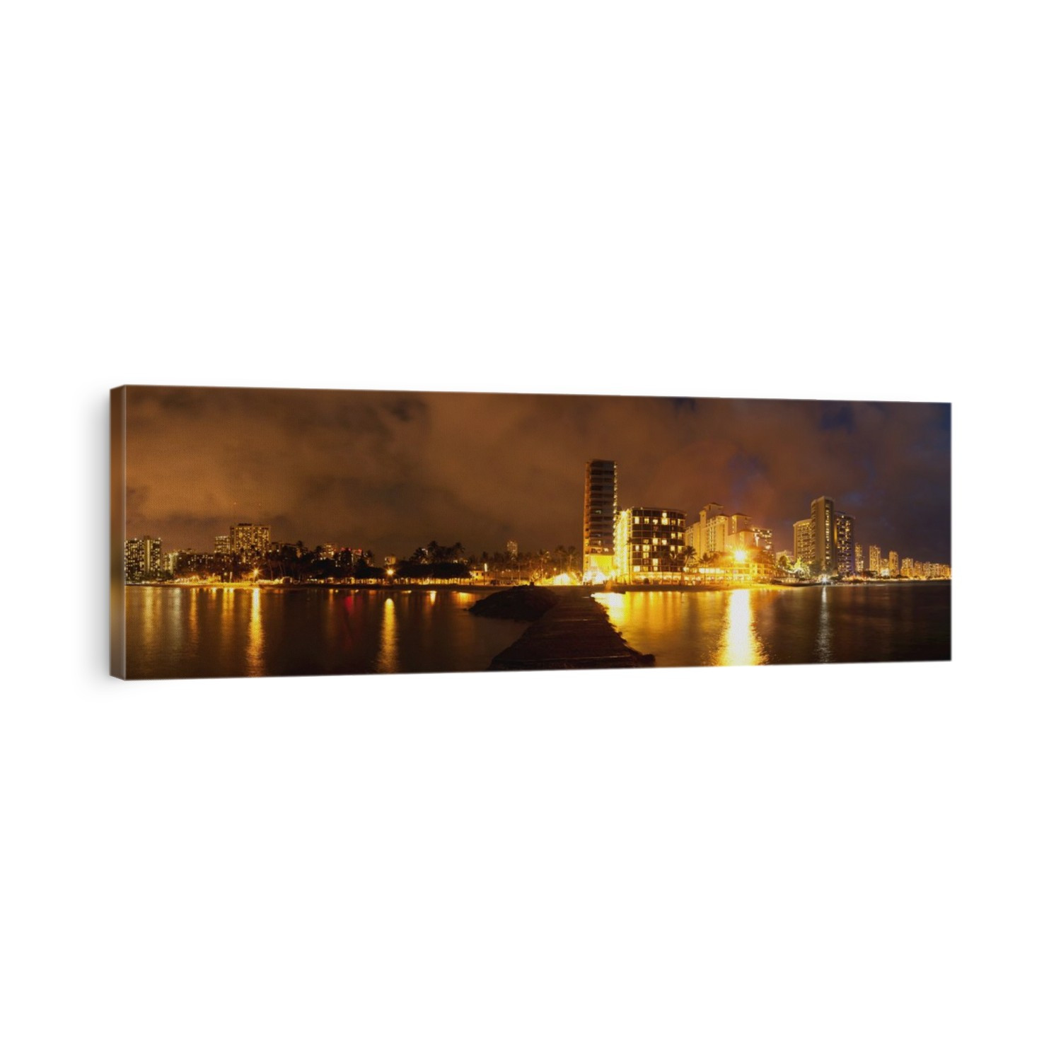 Full View Of Waikiki Beach At Night; Honolulu, Oahu, Hawaii, United States Of America