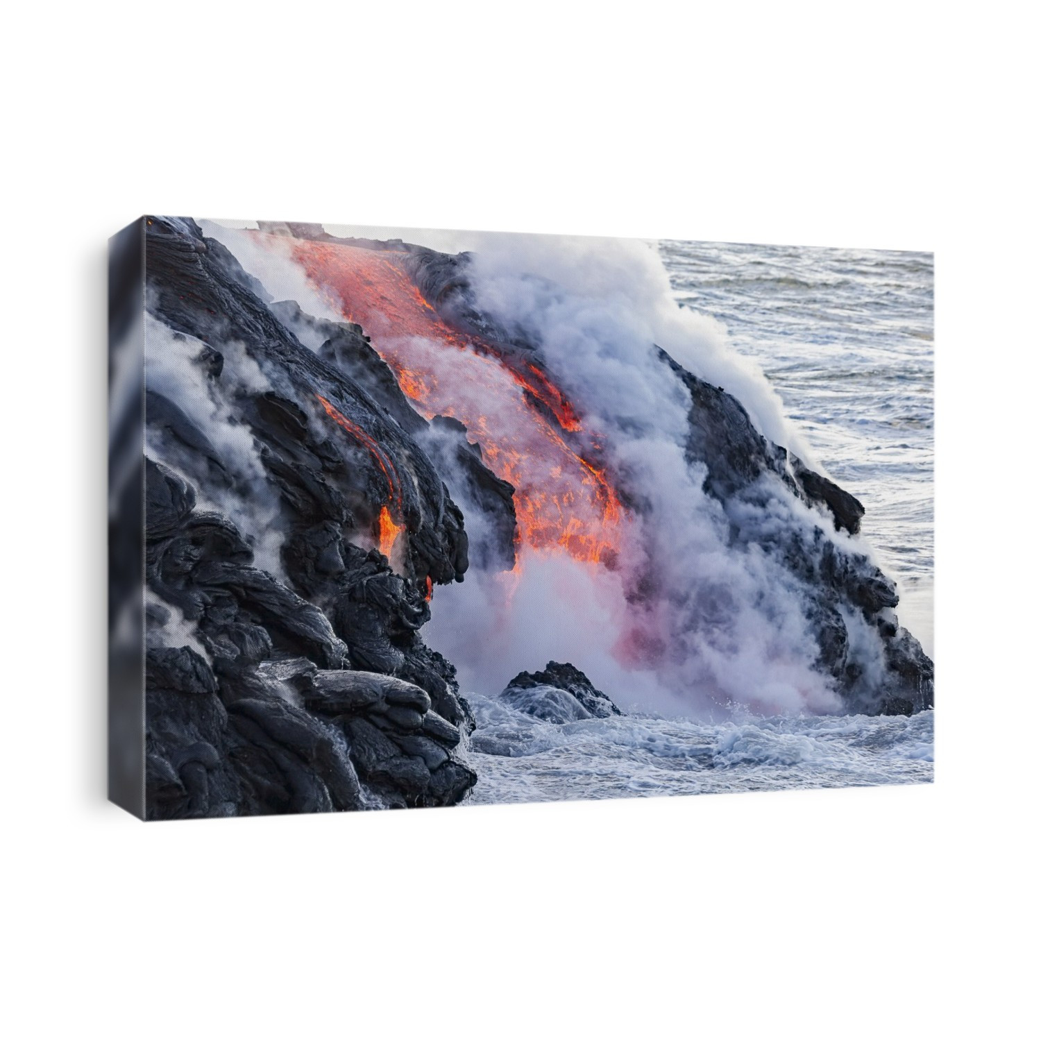 The Pahoehoe Lava Flowing From Kilauea Has Reached The Pacific Ocean Near Kalapana; Island Of Hawaii, Hawaii, United States Of America