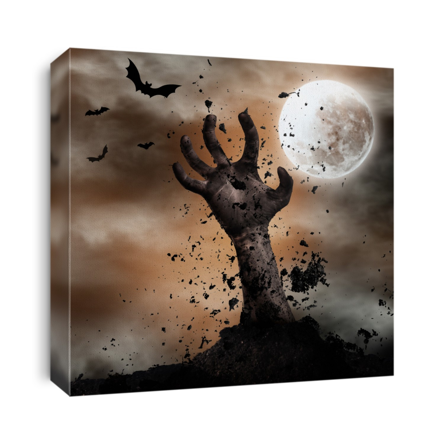 Scary Halloween background with zombie hand. Horror theme.