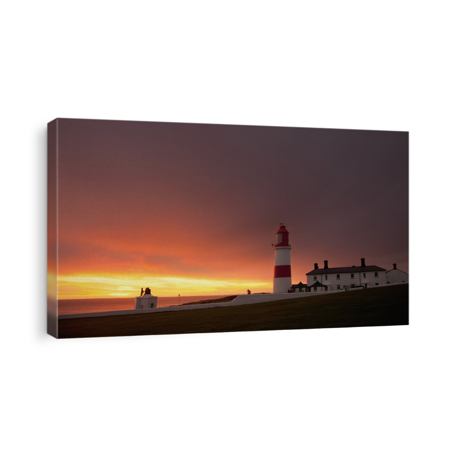 A Lighthouse On The Coast At Sunset; Whitburn, Tyne And Wear, England