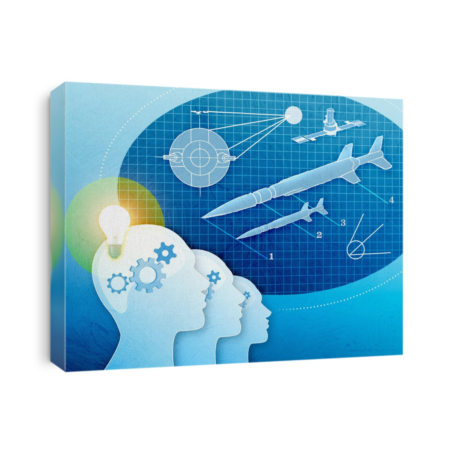Scientists brains at work, illustration.