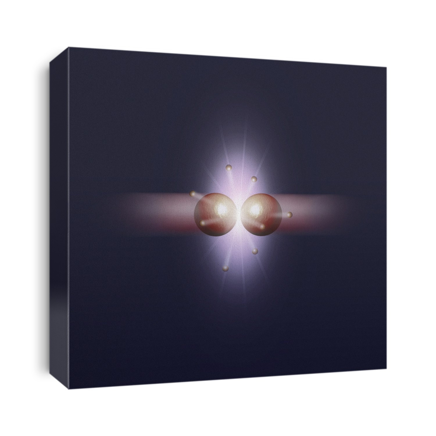Particle collision. Artist's impression of a proton-proton collision creating bosons. Such collisions are produced at the Large Hadron Collider (LHC) at CERN (the European particle physics laboratory) to test predictions in particle physics and high-energy physics. In July 2012 a proton-proton collision resulted in the creation of a particle consistent with the predicted Higgs boson. The particle was not seen, but was revealed through its decay products; a pair of Z bosons that each decayed into a pair of muons. In the Standard Model, the Higgs boson is used to explain why particles have mass.