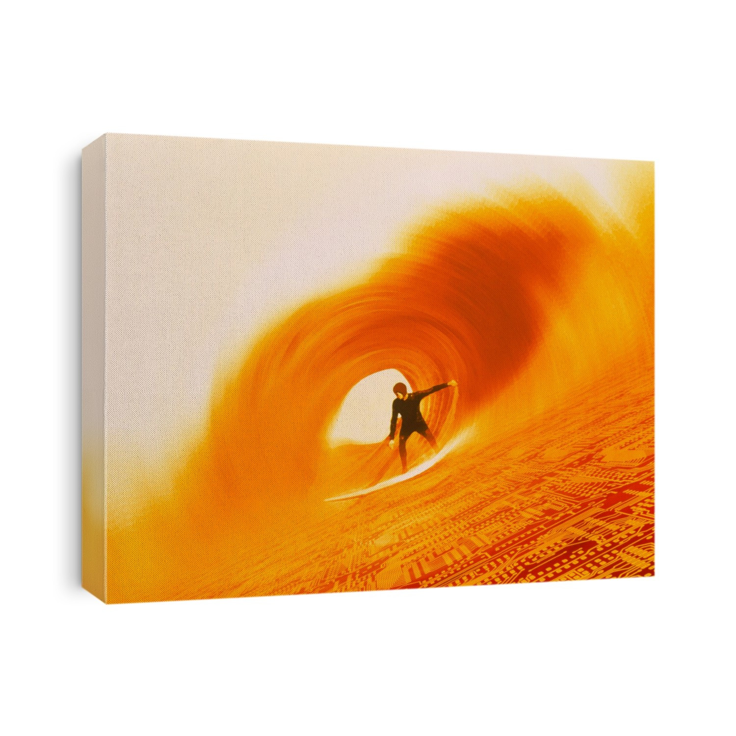 Surfing the internet. Abstract computer artwork of an internet surfer riding a wave. At bottom right the wave is formed from a computer circuit board. Surfing is a term used to describe the process of gathering and sending information through the internet. The internet is a global network of computers which can send and receive information amongst themselves. It includes electronic mail (e-mail) and the World Wide Web.