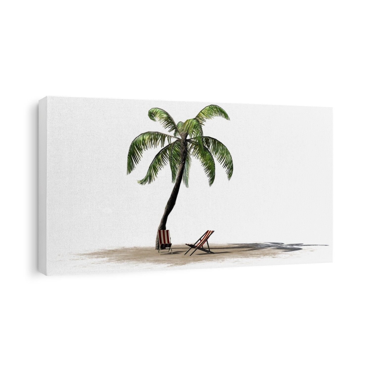 deck chairs under palm trees separated on white background