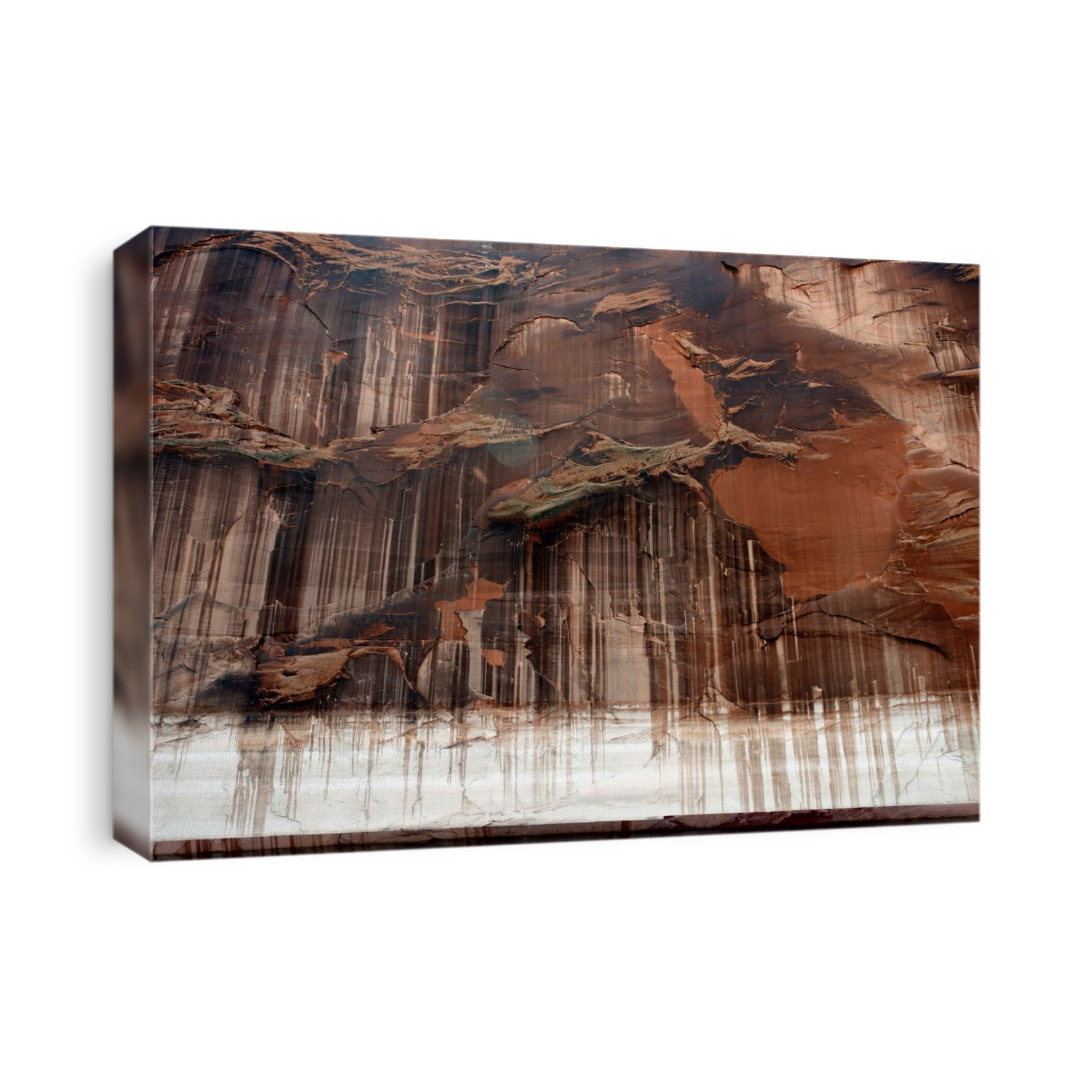 Navajo 'Tapestry'. Close-up of multicoloured streaks in the walls of Antelope Canyon, Arizona, USA. These patterns in the cliff walls overlooking Lake Powell are formed by mineral deposits that have been exposed to air, light and water. They are considered by the Navajo people to be a tapestry painted by God.