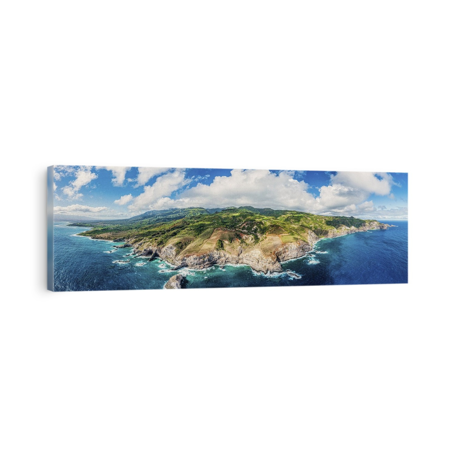 Wide view from a drone perspective of the West Maui Mountains and the coastline of Maui, Hawaii, USA; Maui, Hawaii, United States of America
