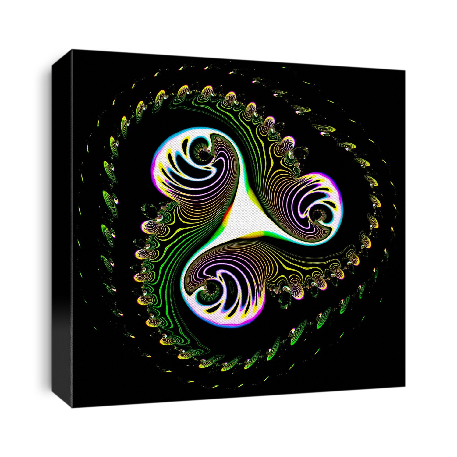 Abstract patterns against black background, computer artwork.