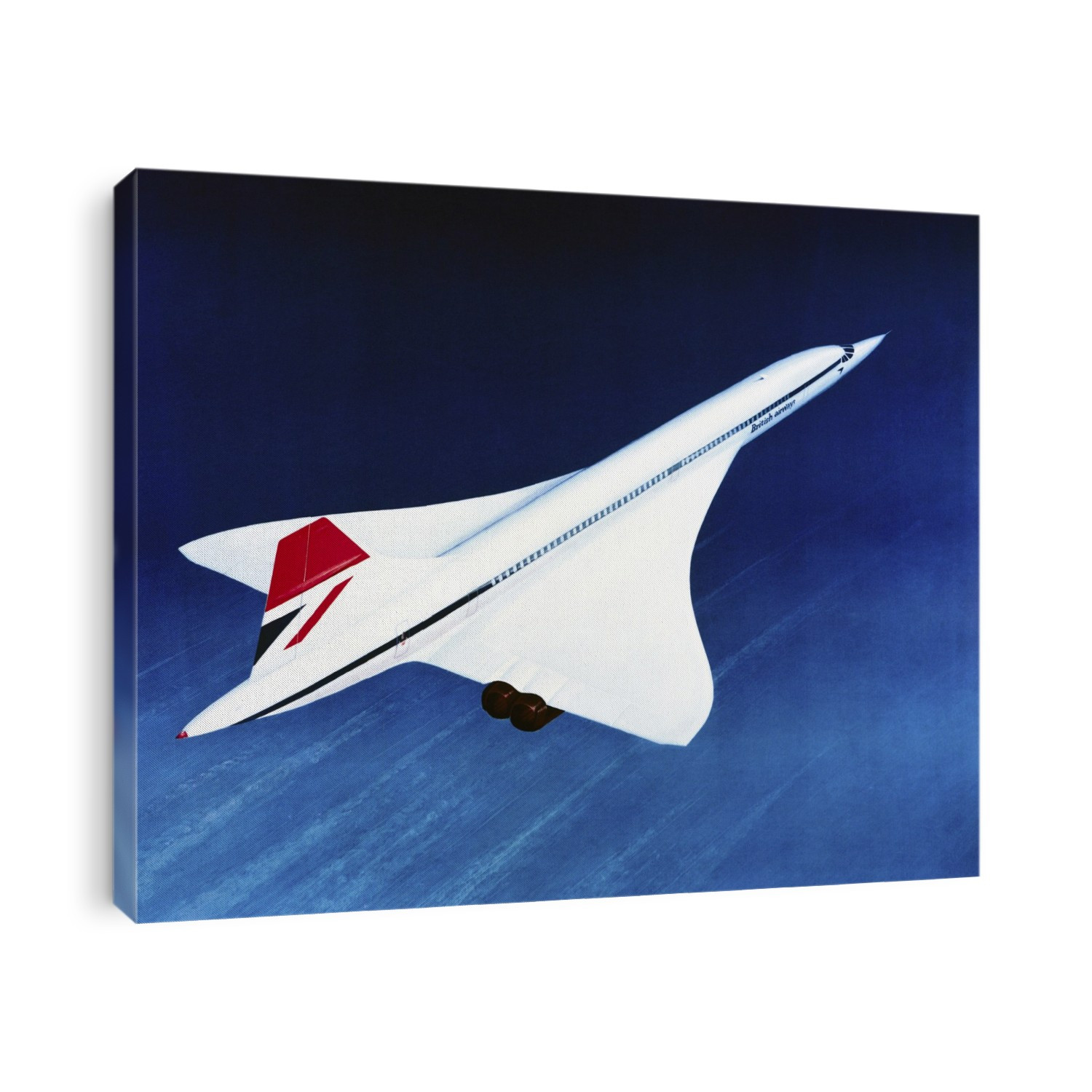 1970s Concorde in flight, illustration. Concorde was a supersonic passenger jet airliner developed jointly by the UK and France. Powered by turbojet engines, its top speed was over twice the speed of sound. Its first commercial flight was in January 1976, and it was retired from service in 2003. A total of 20 Concordes were built, with airliner services operated by British Airways and Air France. The livery on the side of this aircraft is that of British Airways. This artwork dates from 29 June 1976.