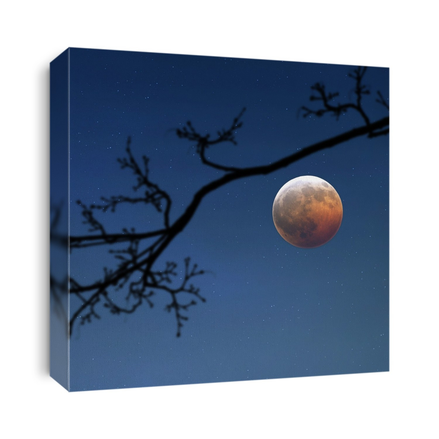 Total lunar eclipse, composite enhanced image. A lunar eclipse occurs when the Sun, Earth and Moon align, and the Moon is in Earth's umbra (shadow). Some light from the Sun is diffracted towards the Moon by Earth's atmosphere, giving the characteristic red colour of a blood moon.