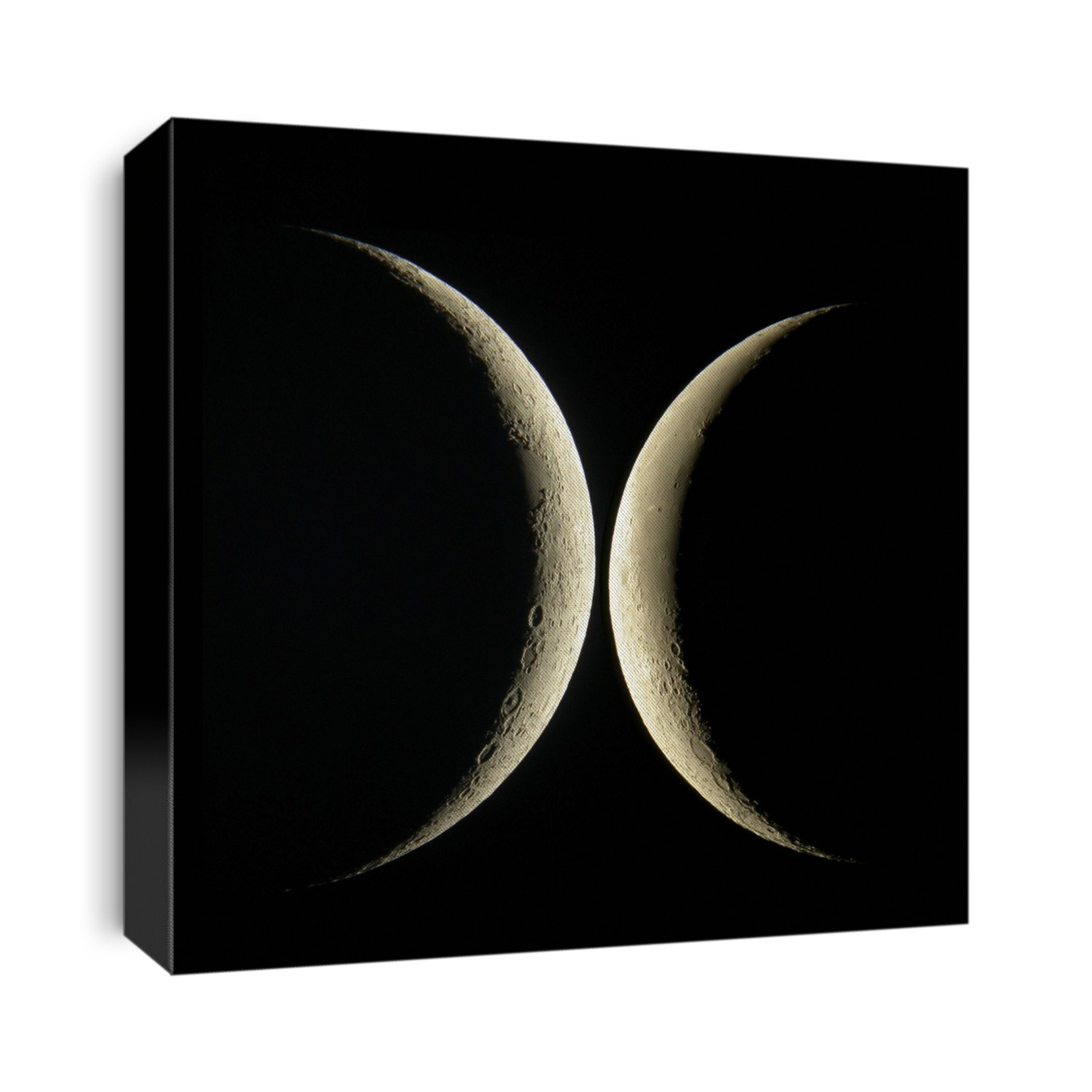 Moon size. Composite image of a two crescent moons side by side. The apparent difference in size of the moons is due to the changing distance between the moon and the Earth during the moon's elliptical orbit.
