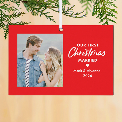 First Christmas Married Photo Rectangle Ornament
