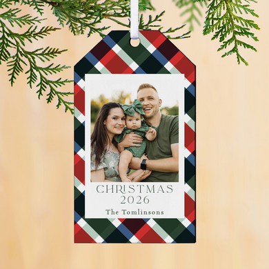 Plaid Border Photo Gift Tag Ornament