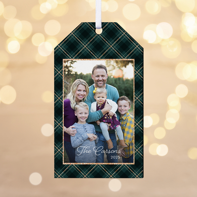 Shimmering Plaid Photo Gift Tag Ornament