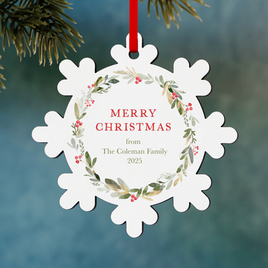 Watercolor Wreath Snowflake Ornament
