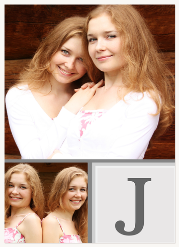 Personalized Photo Cards, Double Vertical - Gray Monogram Design