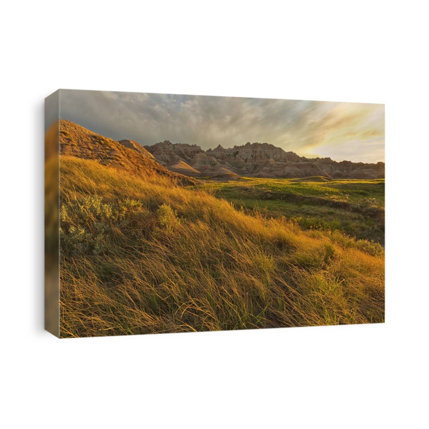 Sunset over the landscape of badlands national park; south dakota united states of america