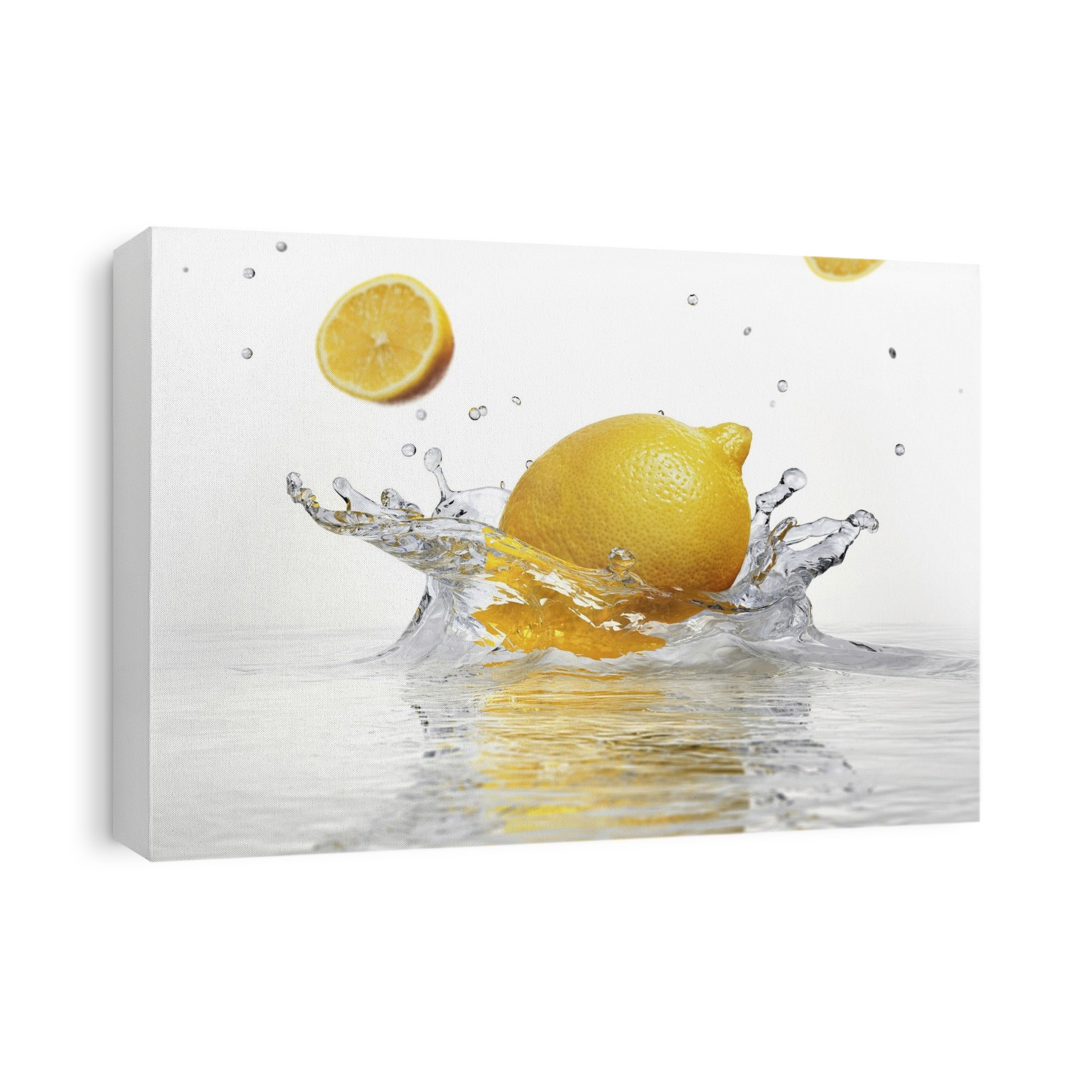 Lemon splashing into water, computer artwork.