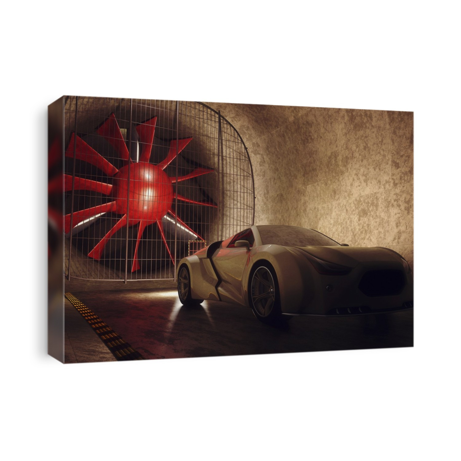 Sports car in wind tunnel, illustration.