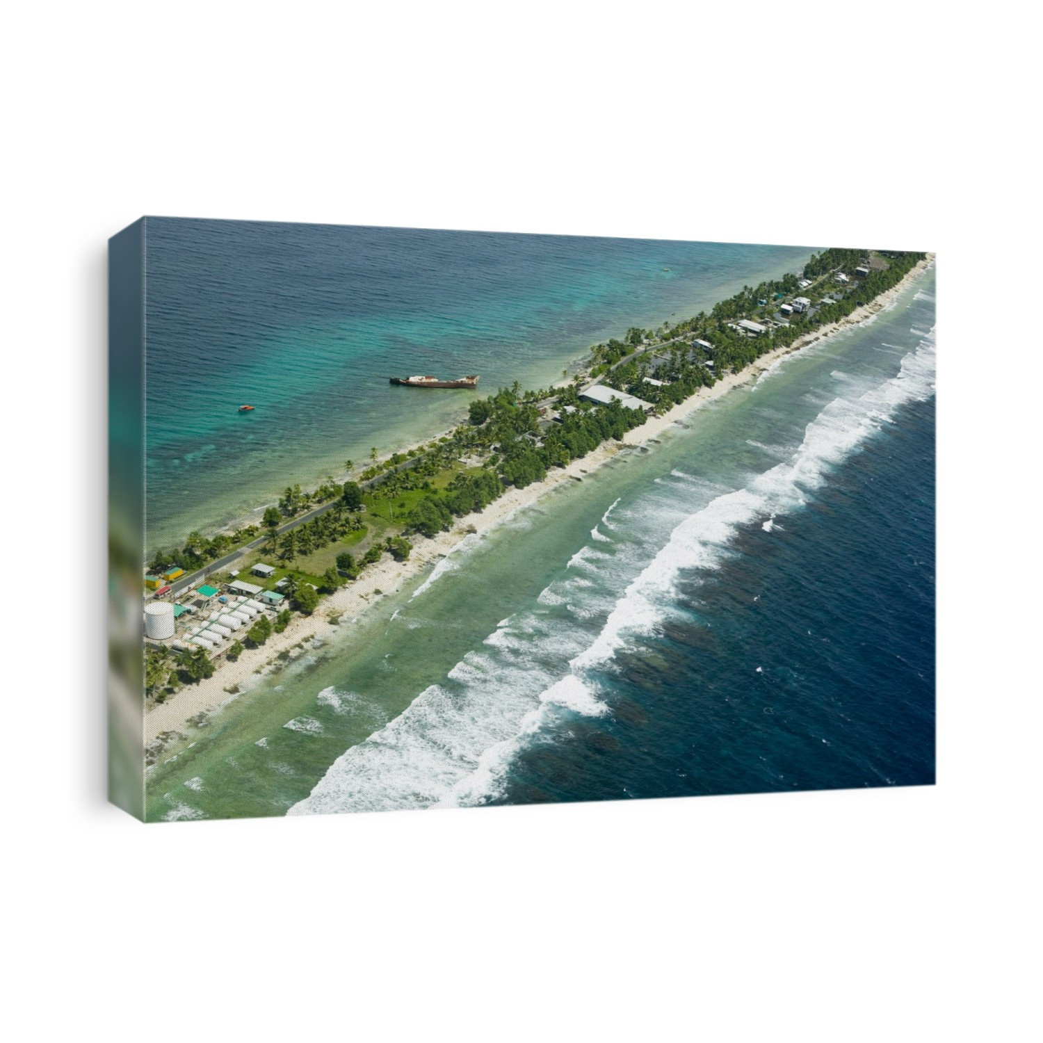 Funafuti atol on Tuvalu from the air threatened by global warming induced sea level rise.