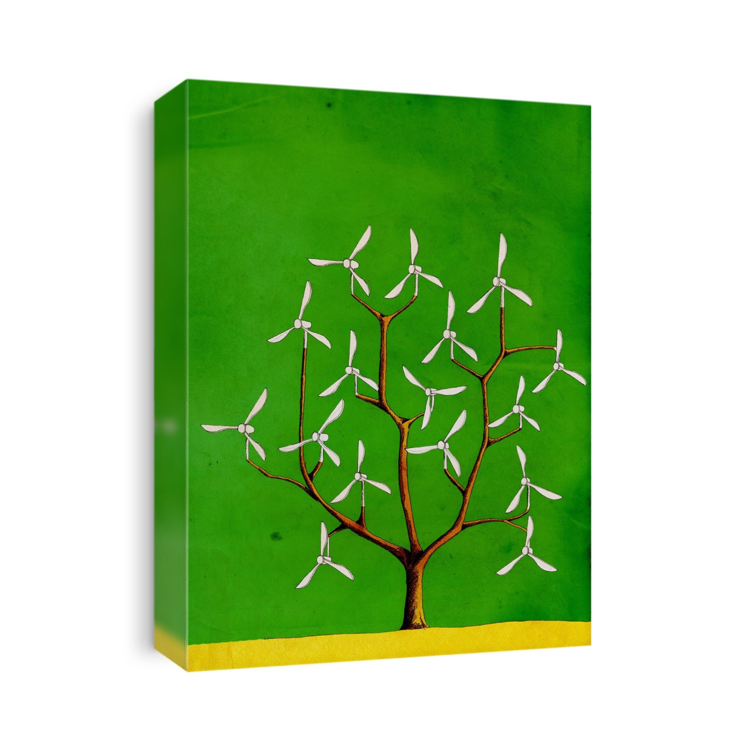 Wind turbine blades on a tree, illustration.