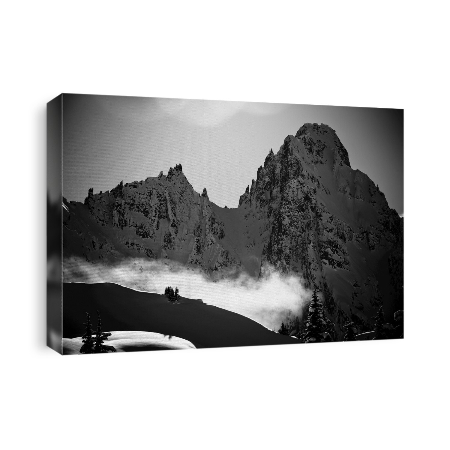Black And White Scenic View Of Mountain Peaks Above Haines In Winter, Southeast Alaska