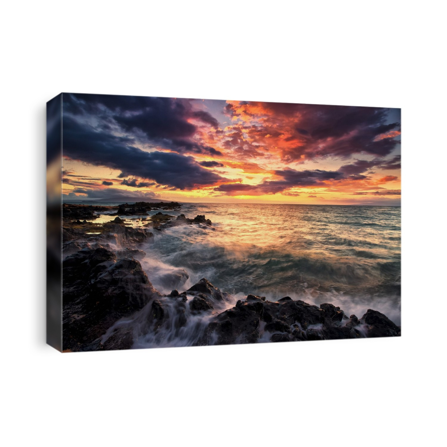 Dramatic Colourful Sky At Sunset Over The Pacific Ocean And The Rugged Coastline Of A Hawaiian Island; Hawaii, United States Of America