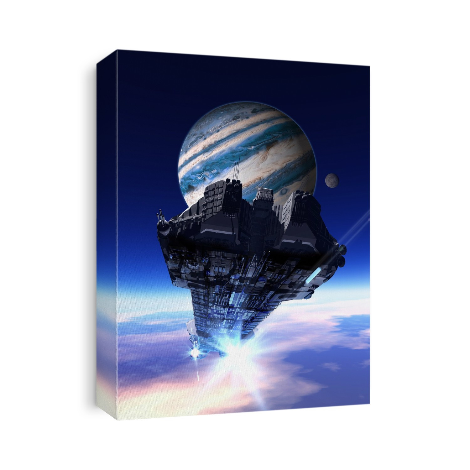 Space ship and planet, illustration.