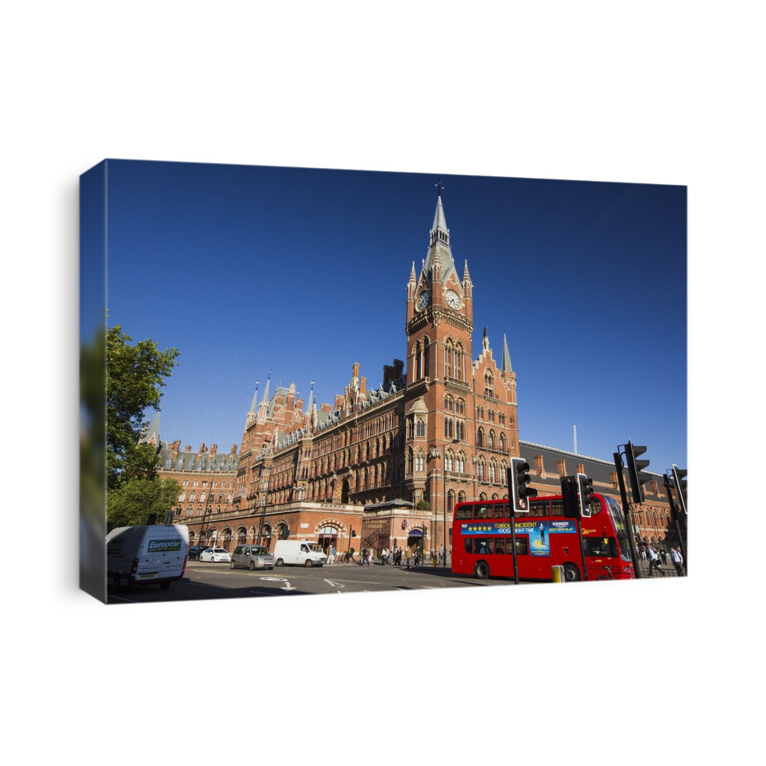 A New Routemaster bus by St Pancras station in London, UK.