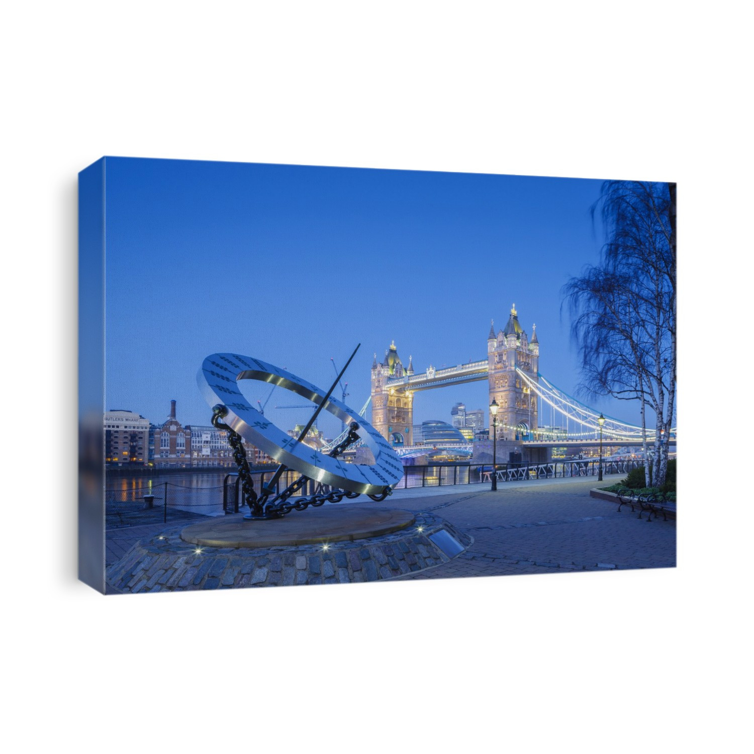 Twilight view of the Sundial at Tower Bridge.