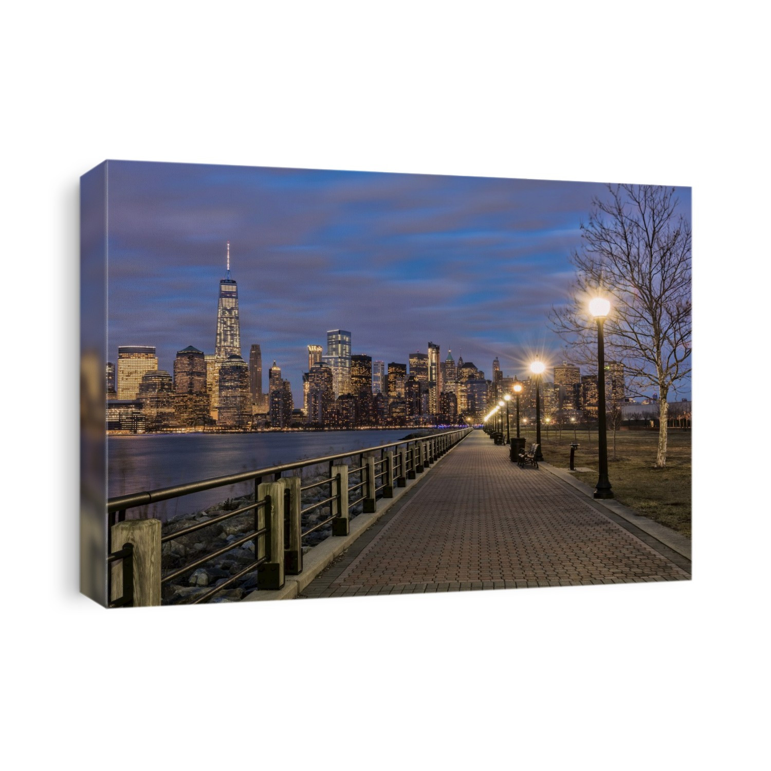 Manhattan Skyline At Twilight, Liberty State Park; Jersey City, New Jersey, United States Of America