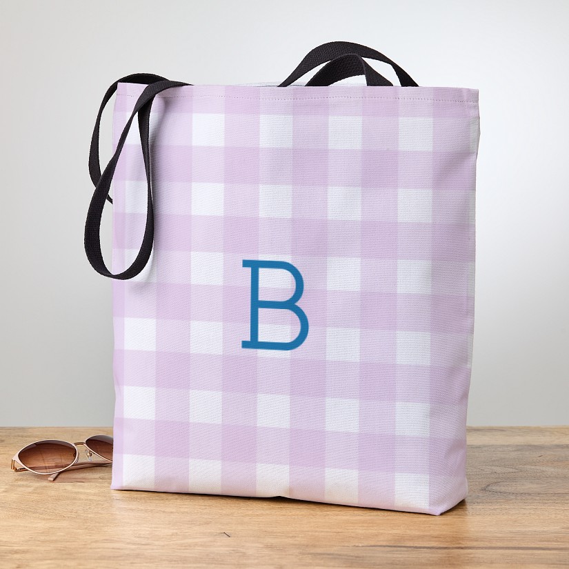 Gingham Initial Tote Bag