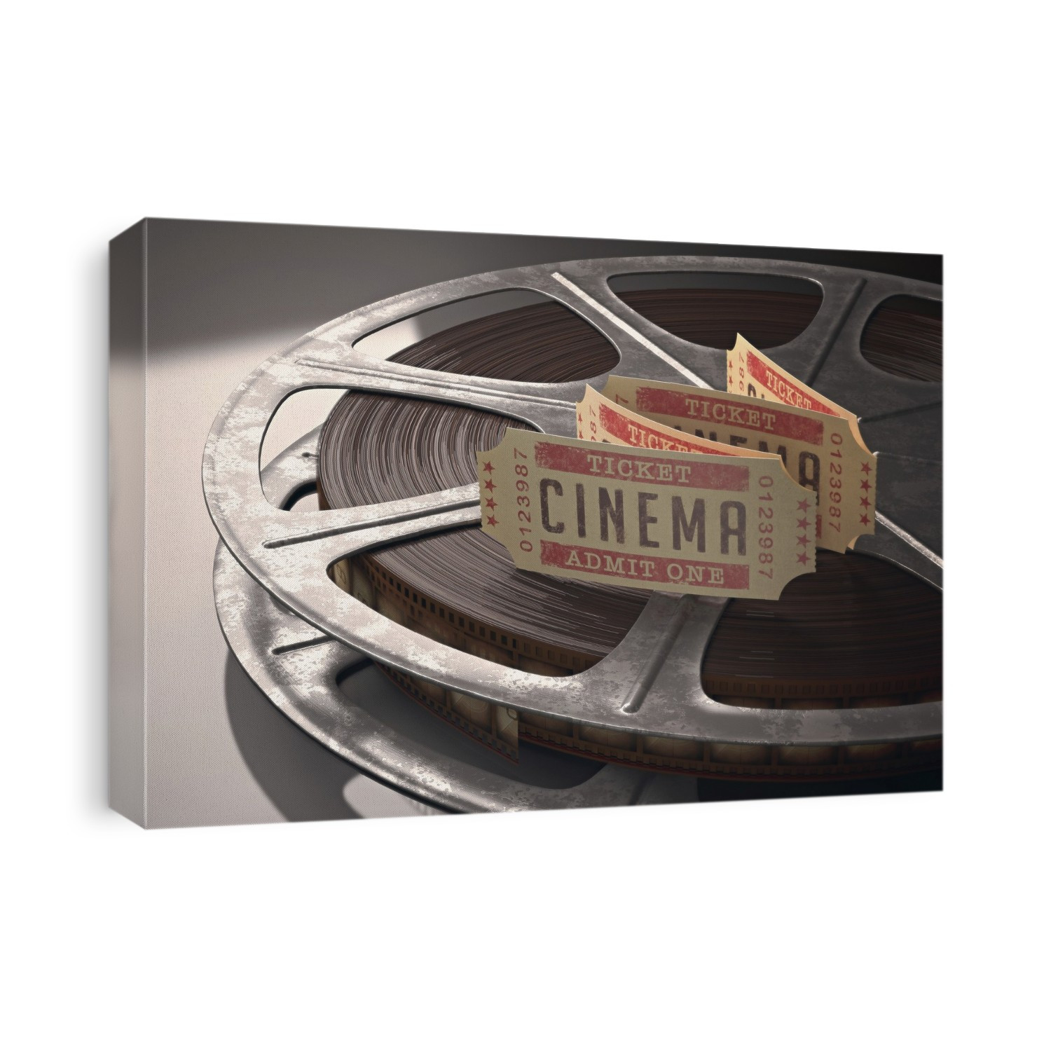 Cinema tickets and a movie reel, computer illustration.