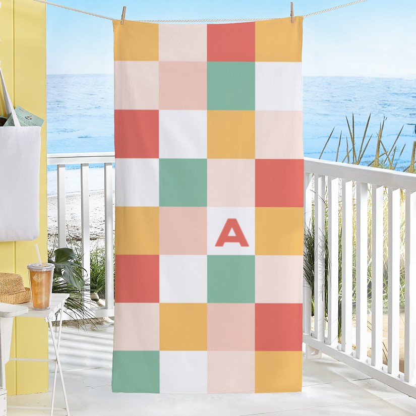 Checkerboard Initial Beach Towel