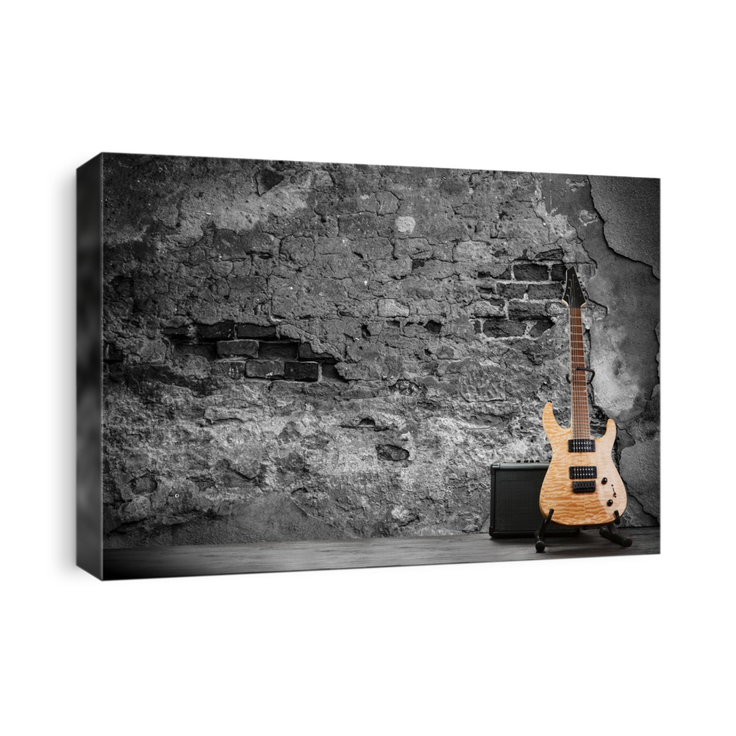 Electric guitar on a brick wall background