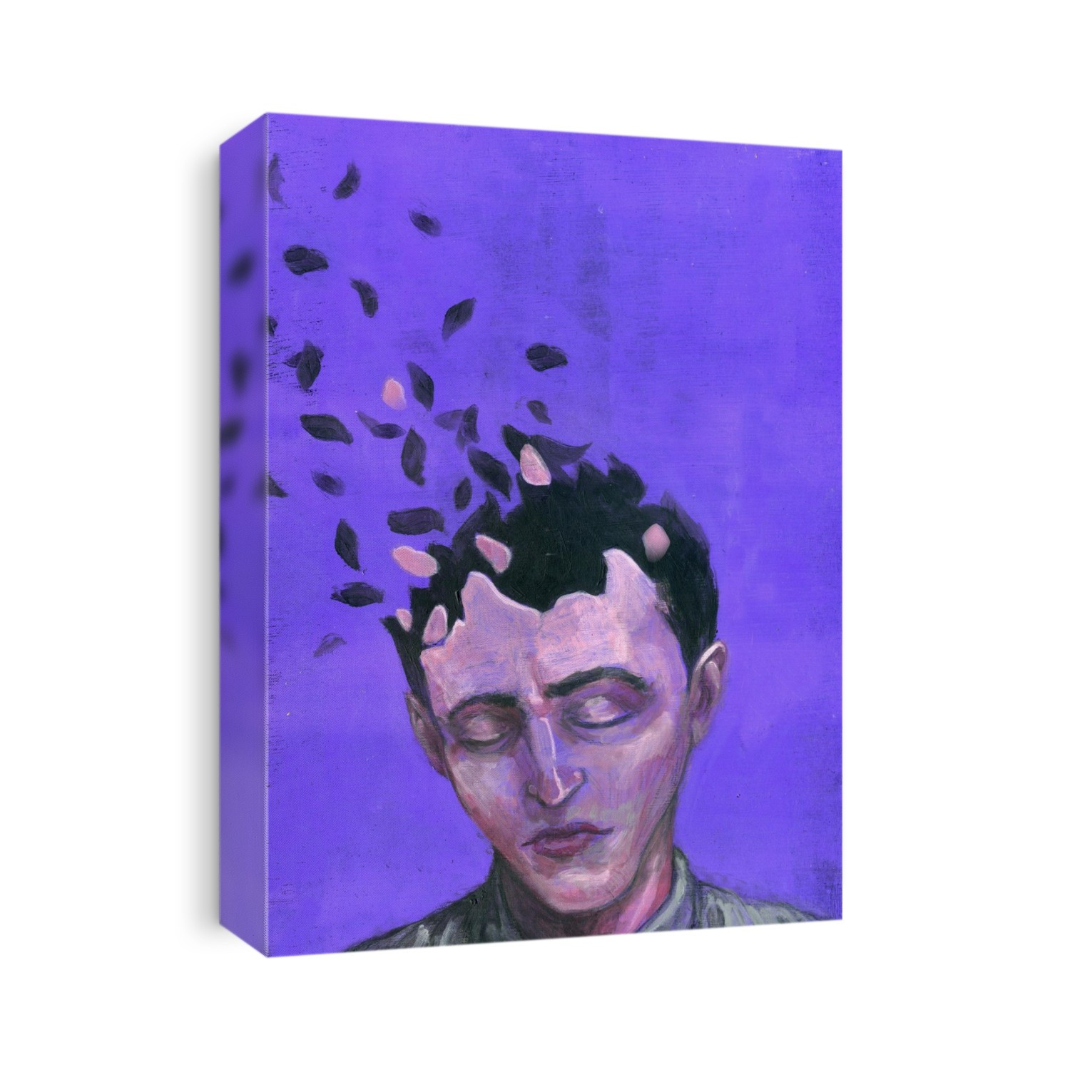 Illustration of man with scattered head representing Alzheimer's disease.