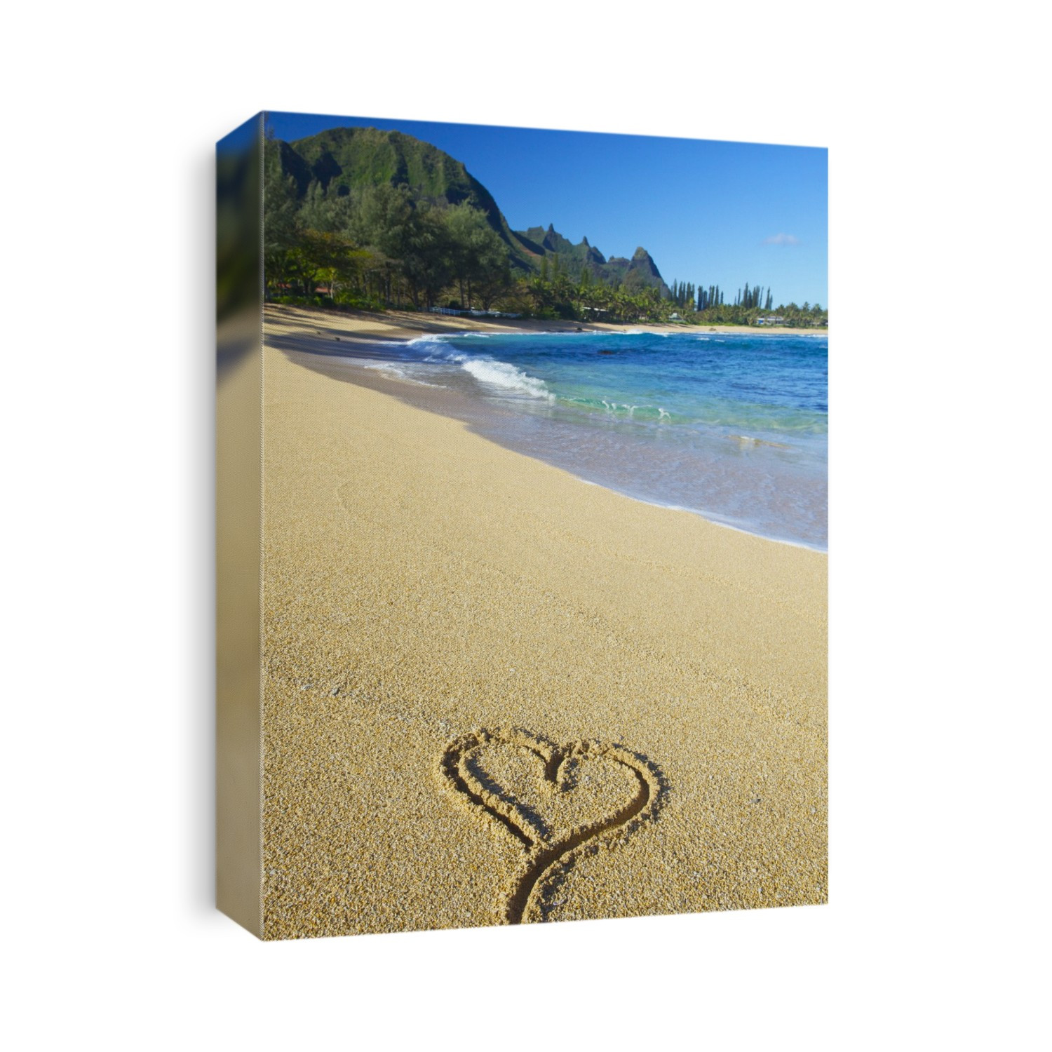 A Heart Shape Drawn In The Sand On Tunnels Beach; Kauai, Hawaii, United States Of America