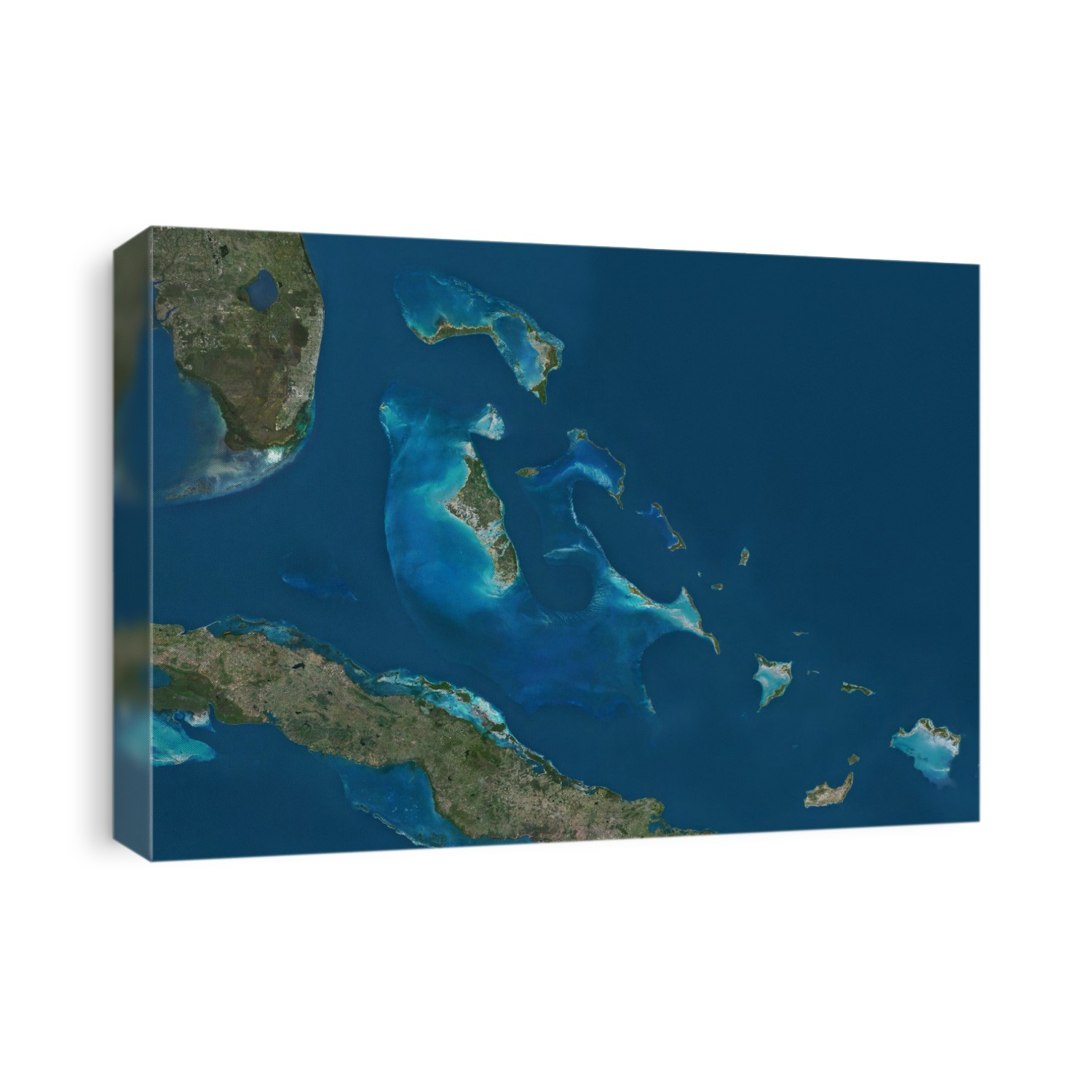 Satellite image of The Bahamas. It consists of more than 700 islands, cays and islets in the Atlantic Ocean, north of Cuba and southeast of the US state of Florida. The capital is Nassau on the island of New Providence. Image compiled from data acquired by the Landsat satellites.