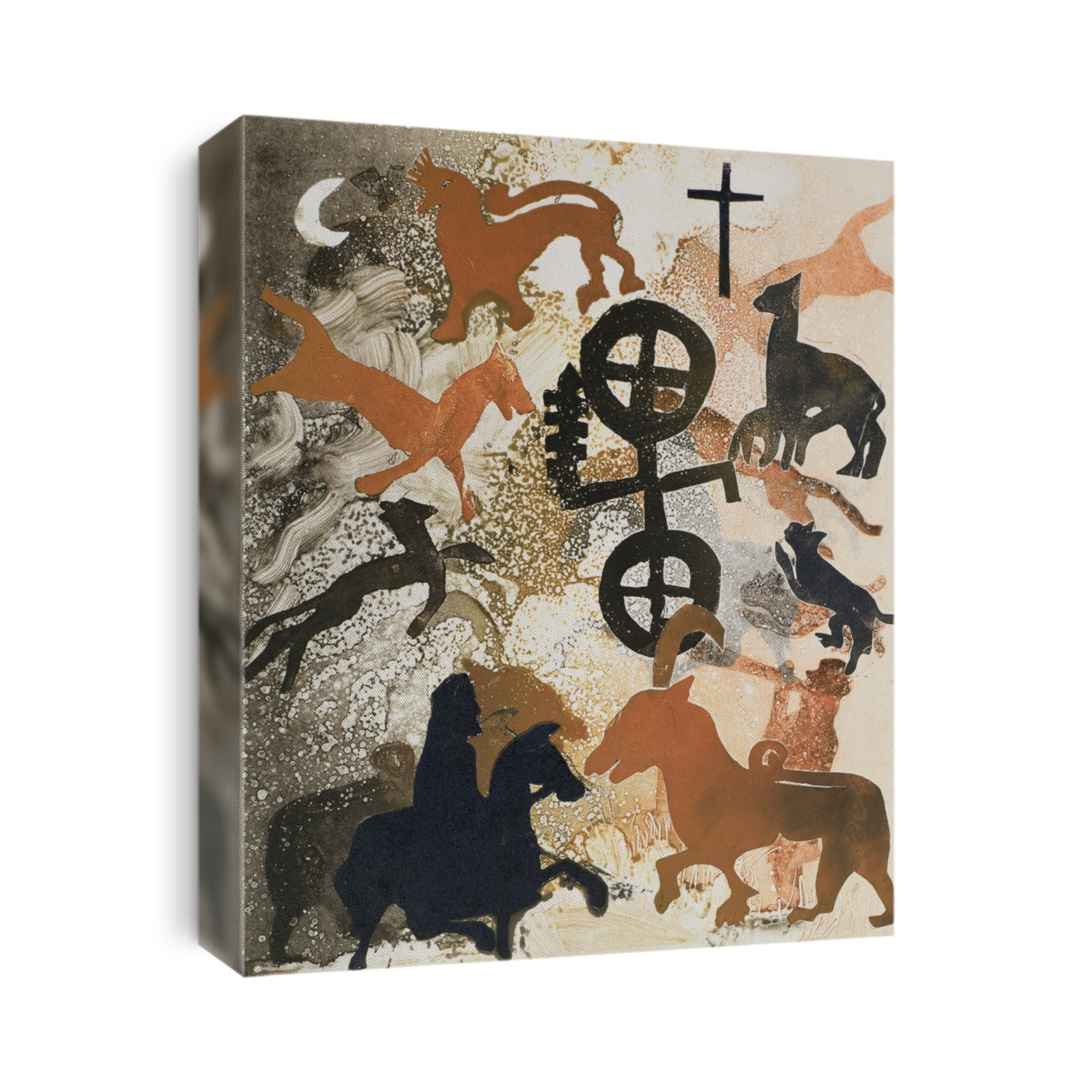 Combining the medium of monotype with the vibrancy of 6/9th century Pictish stone carvings, an imagined Pictish world is created.