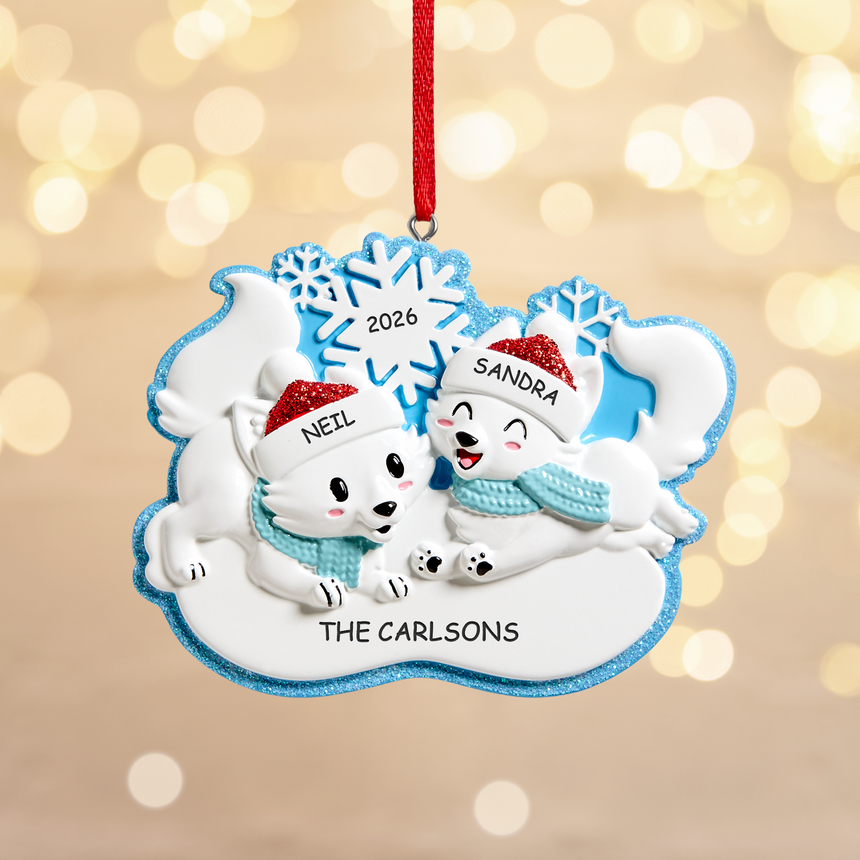 Arctic Fox Couple Ornament