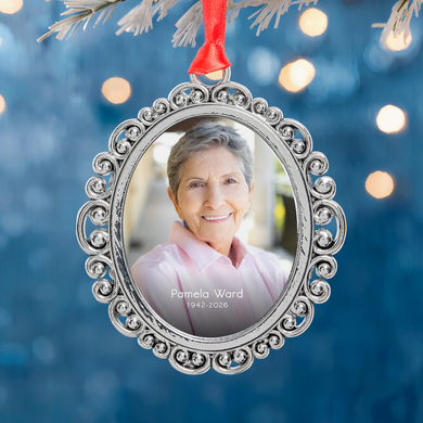 Custom Photo Ornate Oval Memorial Ornament