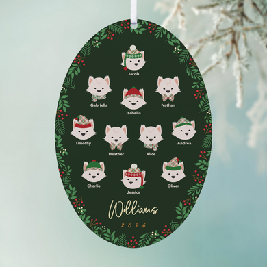 Festive Fox Family Oval Ornament
