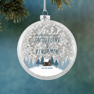 Cozy Winter Anniversary Glitter Glass Ornament