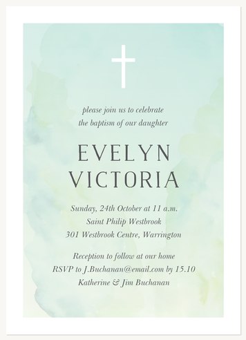 Tranquil Watercolour Christening Invitations | Christening Invites