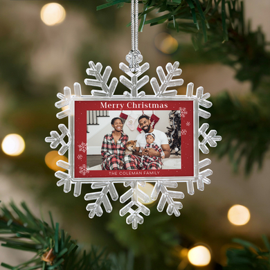 Merry Christmas Double-Sided Photo Snowflake Ornament