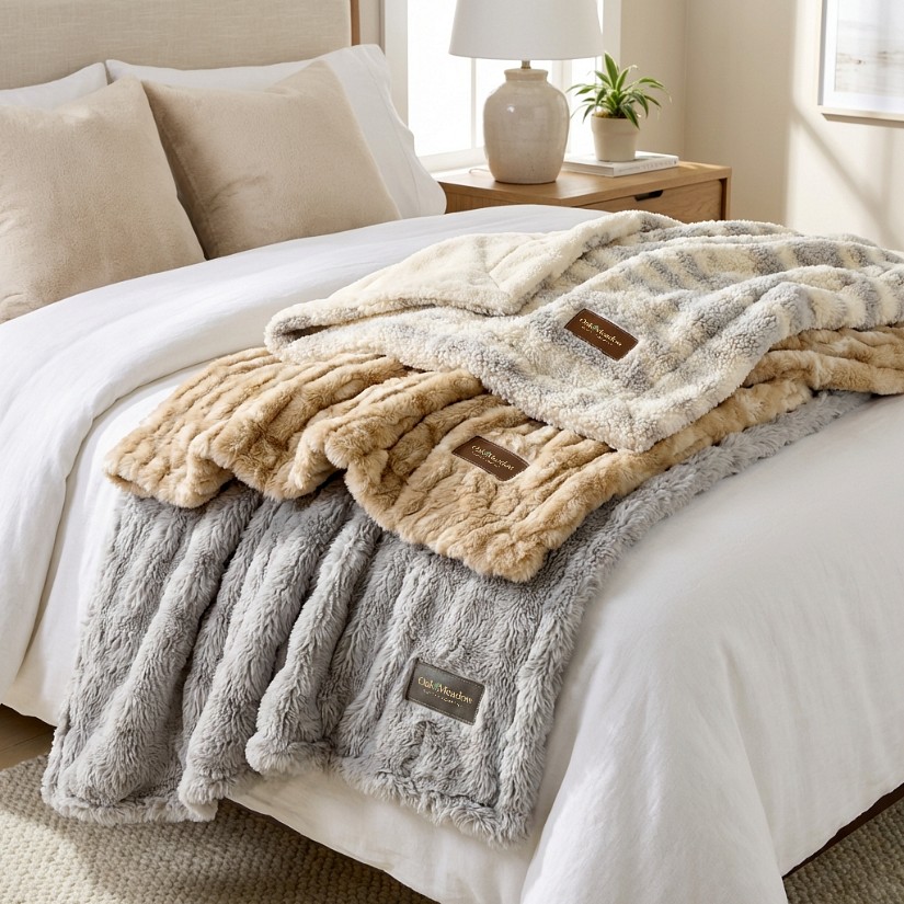 Faux Fur Plush Blankets with Patch