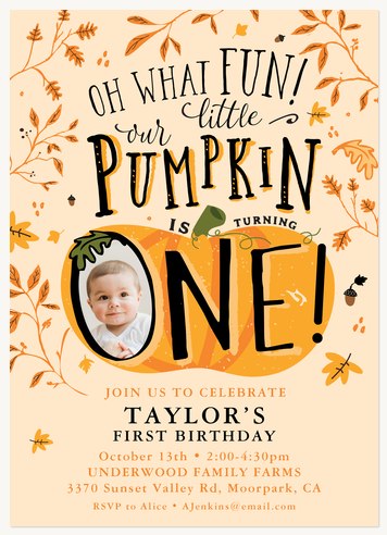 Little Pumpkin Kids Birthday Invitations